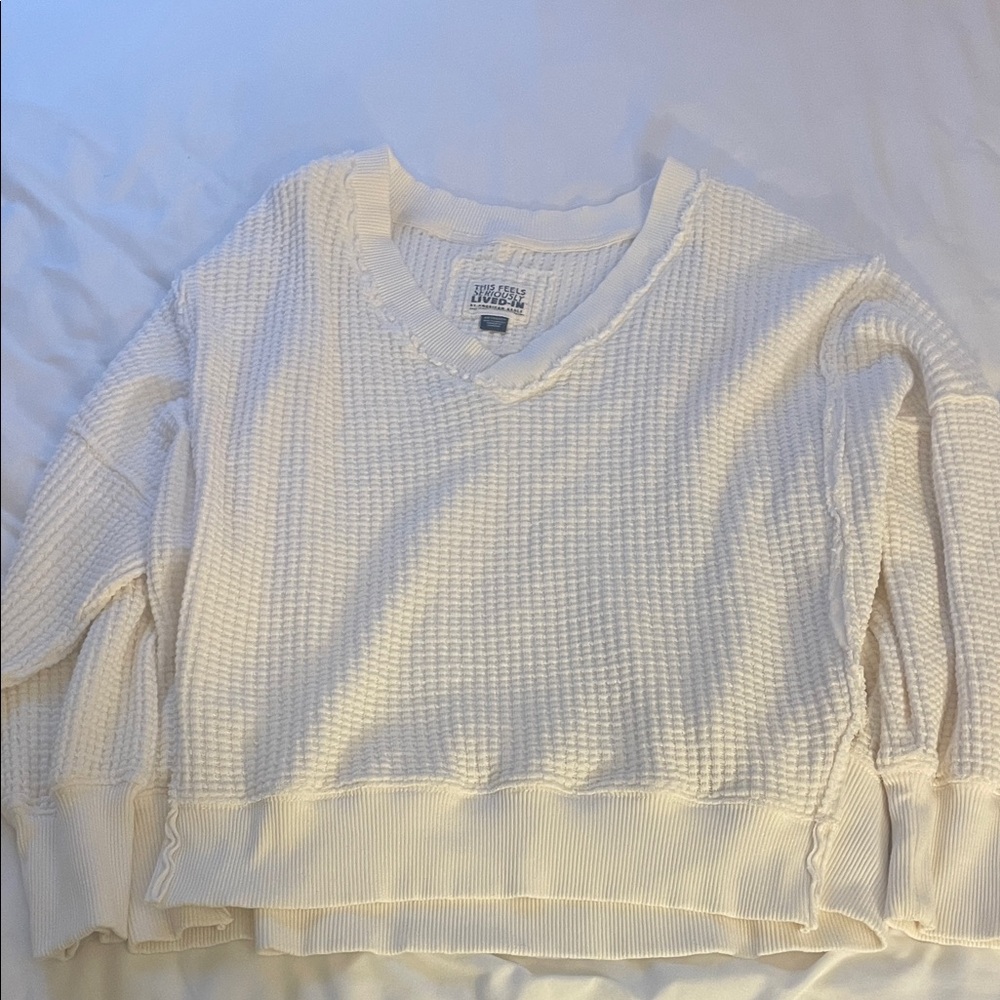Aerie White Waffle Knit Sweater